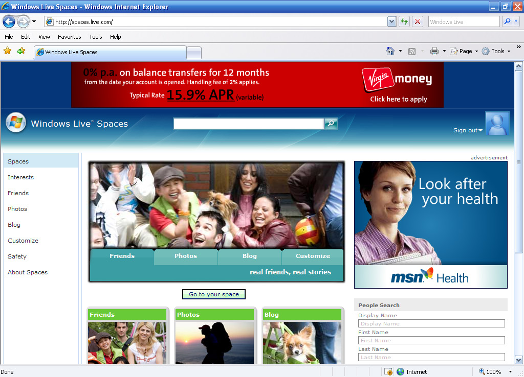 Windows Live Spaces Home (2006)